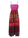 Womens Spaghetti Strap Maxi Dress Pink Printed Handmade Dresses S/M