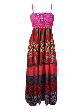 Womens Spaghetti Strap Maxi Dress Pink Printed Handmade Dresses S/M