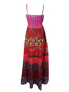 Womens Spaghetti Strap Maxi Dress Pink Printed Handmade Dresses S/M