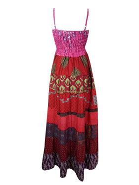 Womens Spaghetti Strap Maxi Dress Pink Printed Handmade Dresses S/M