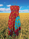 Women Sundress, Halter Dresses, Red Blue Handmade Boho Dress S/M