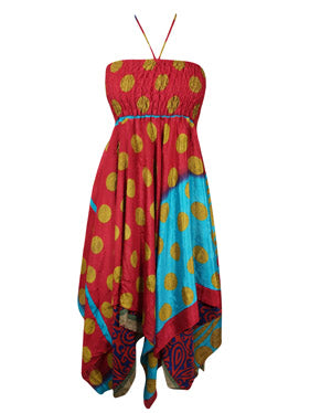 Women Sundress, Halter Dresses, Red Blue Handmade Boho Dress S/M Women Sundress, Halter Dresses, Red Blue Handmade Boho Dress S/M