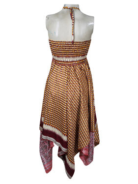 Womens Silk Sari Halter Dress, Purple Handmade Summer Dresses S/M