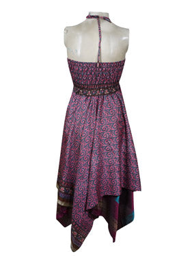 Womens Silk Halter Dress, Purple Handmade Summer Dresses S/M