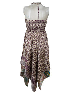 Womens Boho Sundress, Halter Dresses, Purple Summer Dress S/M