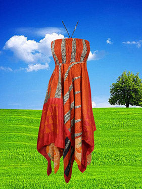 Women Sundress, Halter Dresses, Orange Handmade Boho Dress S/M