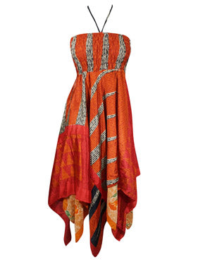 Women Sundress, Halter Dresses, Orange Handmade Boho Dress S/M