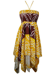  Women's Luxe Halter Dress, Yellow Printed Bohemian Recycled Silk Dresses