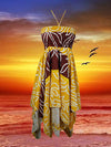 Women's Luxe Halter Dress, Yellow Printed Bohemian Recycled Silk Dresses S/M