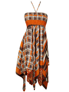  Womens Boho Sundress Orange Brown Hilow Dress