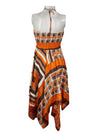Womens Boho Sundress Orange Brown Hilow Dress S/M