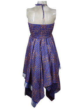 Women's Floral Boho Skirt Dress Blue Sundress S/M