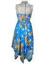 Womens Summer Ibiza Dress Blue Silk Dress, S/M
