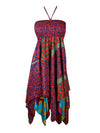 Women's Floral Ibiza Dress Blue Pink Sundress S/M