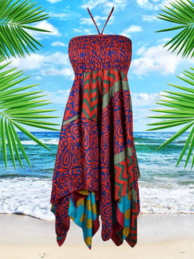 Women's Floral Ibiza Dress Blue Pink Sundress S/M