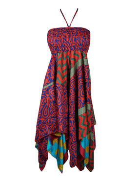 Women's Floral Ibiza Dress Blue Pink Sundress S/M