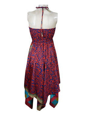 Women's Floral Ibiza Dress Blue Pink Sundress S/M