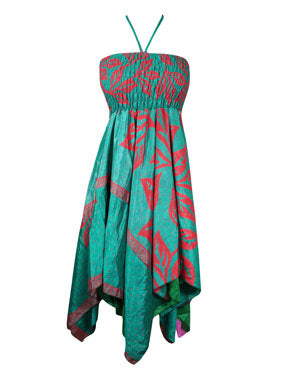 Womens Boho Dress Sea Green Beach Sundress S/M