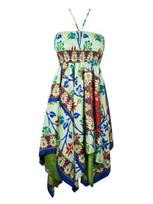  Women's Ibiza Dress Green Blue Printed Sundress S/M