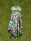 Women's Ibiza Dress Green Blue Printed Sundress S/M