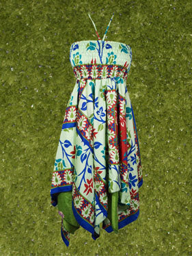 Women's Ibiza Dress Green Blue Printed Sundress S/M