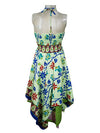 Women's Ibiza Dress Green Blue Printed Sundress S/M