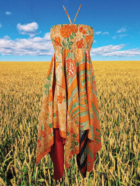 Womans Hilow Dress Boho Skirt Dresses Gold Silk SM