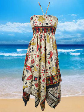 Womens Beach Dress Beige Black Boho Beach Dress S/M