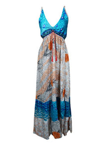  Womens Strapdress Maxi Sundress Blue Boho Dress 