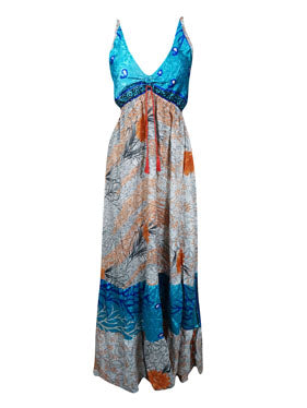 Womens Strapdress Maxi Sundress Blue Boho Dress 