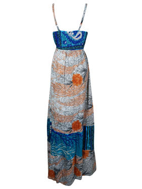 Womens Strapdress Maxi Sundress Blue Boho Dress S/M