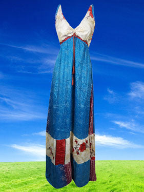 Womens Strappy Sundress, Blue Maxi Dresses S/M