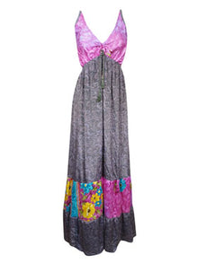  Womens Strappy Sundress, Pink Gray Silk Dress