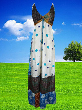 Womens Fall Maxi Dress White Polka Strapdress M/L