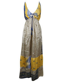  Womens Boho Beach Yellow Maxi Dress Deep V Handmade Dresses S/M