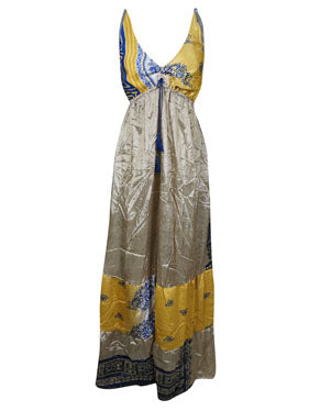 Womens Boho Beach Yellow Maxi Dress Deep V Handmade Dresses