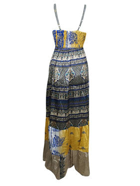 Womens Boho Beach Yellow Maxi Dress Deep V Handmade Dresses S/M