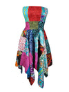 Womens Hi Low Skirt Dress, Colorful Cotton Patchwork Summer Dress