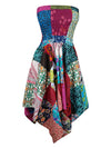 Womens Bohemian Dress Colorful Hi low Skirt, Patchwork Hippie Dress 