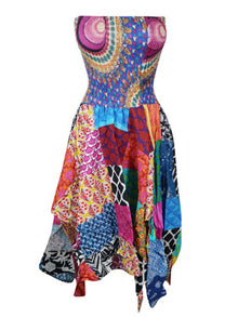  Womens Cotton Boho Strapless Dress, Colorful Hi low Skirt 