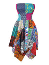 Womens Cotton Skirt, Patchwork Casual Wear, Blue Bohemian Dress