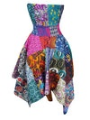 Womens Cotton Skirt, Patchwork Casual Wear, Blue Bohemian Dress S/M