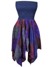 Womens Hi Low Skirt Dress, Blue Cotton Patchwork Summer Dress