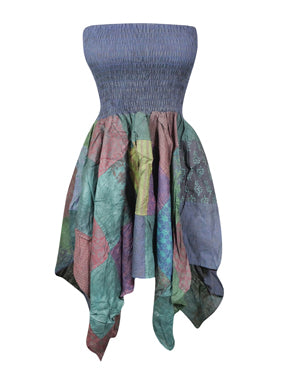 Women’s Boho Patchwork Sundress, Grey 2 in 1 Maxi Skirt