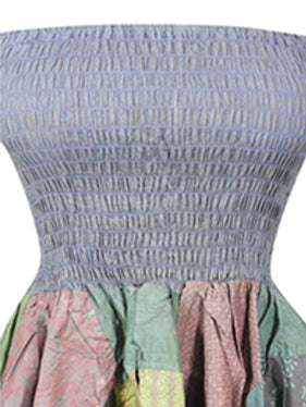 Women’s Boho Patchwork Sundress, Grey 2 in 1 Maxi Skirt Patchwork Dress S/M