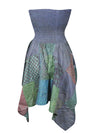 Women’s Boho Patchwork Sundress, Grey 2 in 1 Maxi Skirt Patchwork Dress S/M