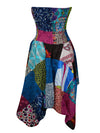 Women’s Strapless Dress Patchwork Sundress, Blue Summer Dress S/M