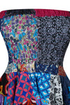 Women’s Boho Patchwork Sundress, Blue Summer Patchwork Skirt S/M