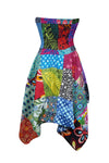 Women’s Boho Patchwork Sundress, Blue Summer Patchwork Skirt S/M