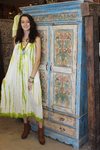 Women Tank Dress, Blue White Tie-Dye Strap Dresses Beach Bohemian Midi Dress XS/S